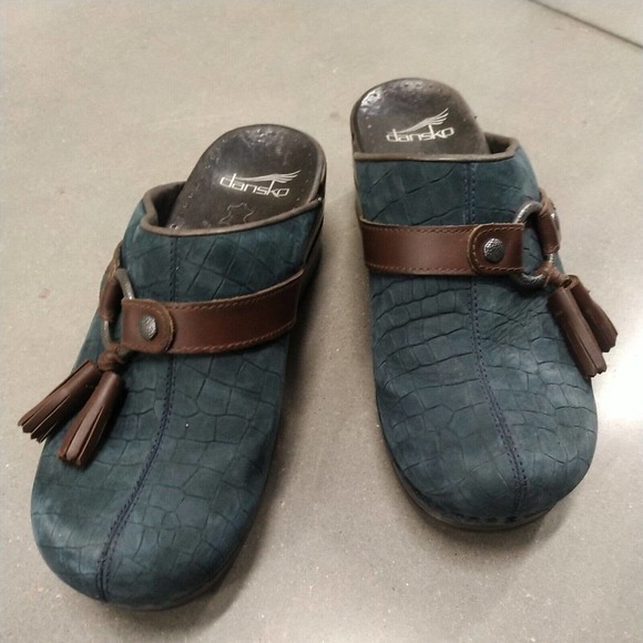 Retired Dansko Leather MULES: Blue W/ Brown Tassel: Women’s US 6.5 EU 37 - Picture 2 of 12